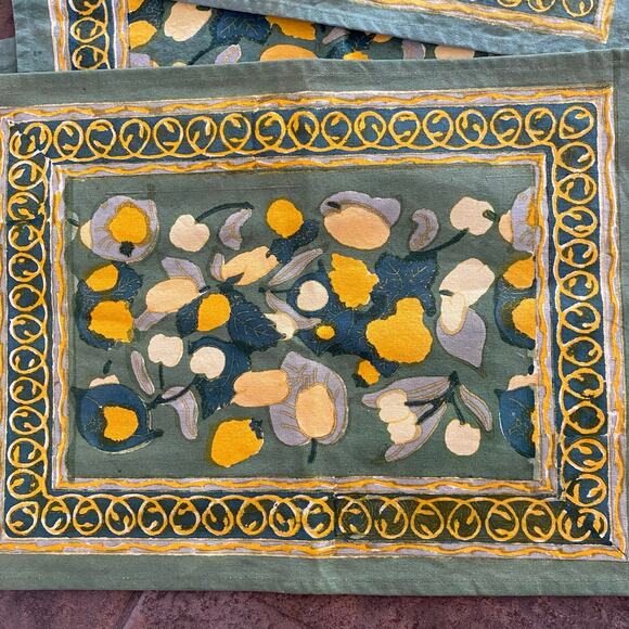 couleur nature Other - Couleur Nature Bruno Lamy Fruit Placemats Yellow Green Block-Print Cotton (5)